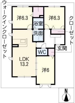 マリアーブル A棟(3LDK/1階)の間取り写真