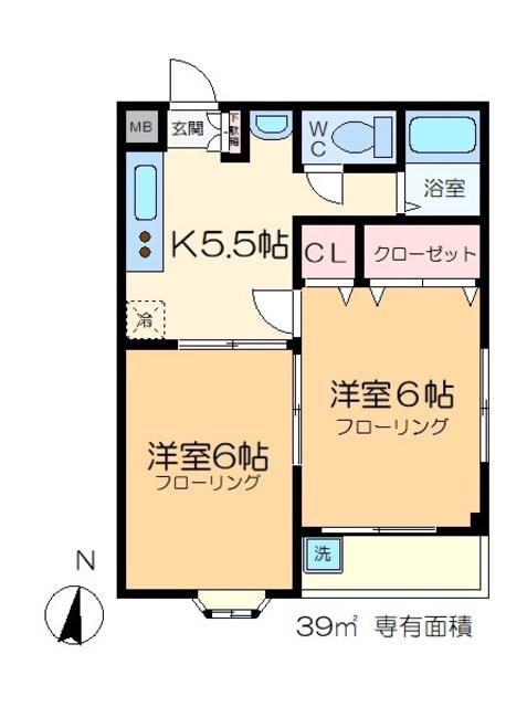 サンハイツ吉越(2K/2階)の間取り写真