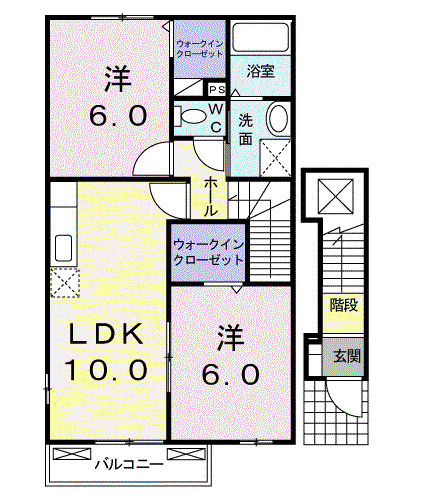ウエストハーモニー(2LDK/2階)の間取り写真