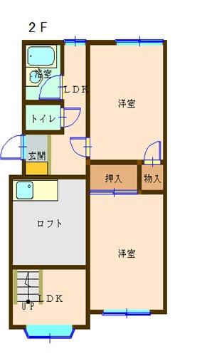 矢内コーポB棟(2SLDK/2階)の間取り写真
