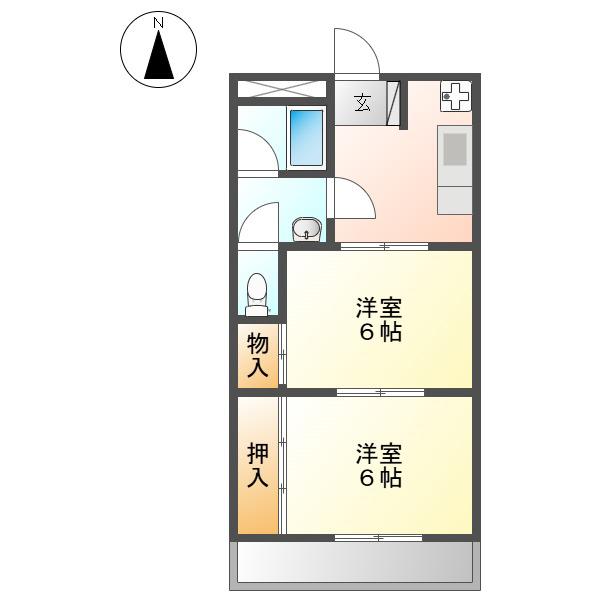 大曽根プレイス(2DK/6階)の間取り写真