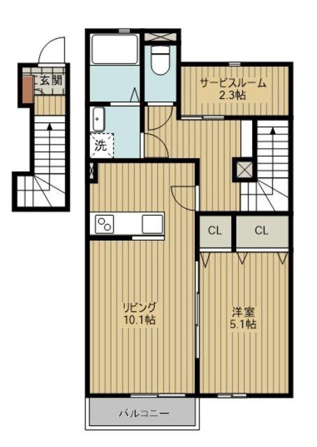 デュラカーサ コブシIV(1LDK/2階)の間取り写真