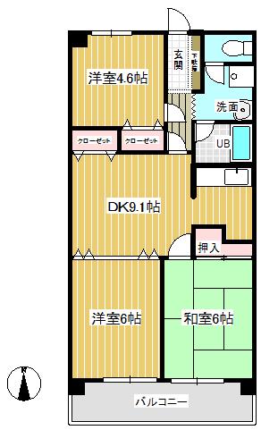 清水山第2パークハイツ(3DK/5階)の間取り写真