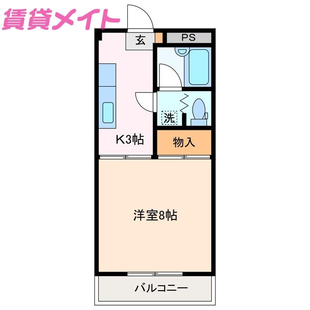 コーポベル(1K/4階)の間取り写真