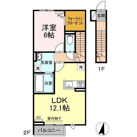シャンス32(1LDK/2階)の間取り写真