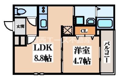 フジパレス東花園駅北II番館(1LDK/2階)の間取り写真