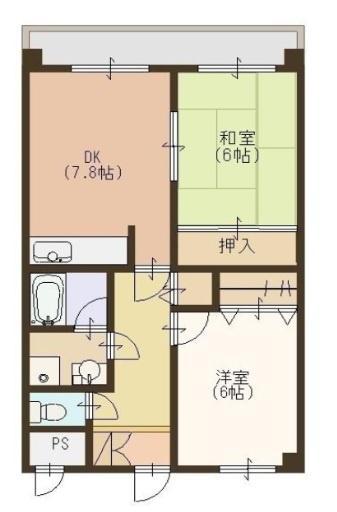 ルミエール2 勝部(2DK/2階)の間取り写真