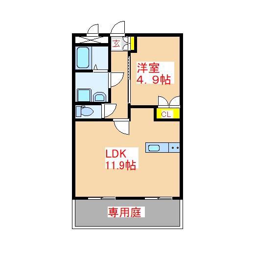 ベルメゾン・ルージュ(1LDK/2階)の間取り写真