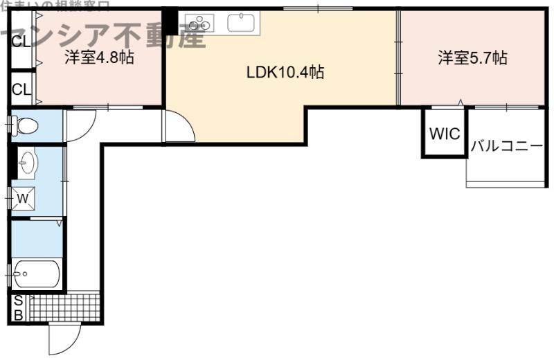 クリエオーレ三ツ島(2LDK/2階)の間取り写真