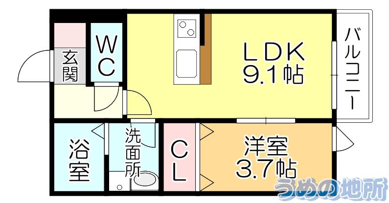 CS津福(1LDK/1階)の間取り写真