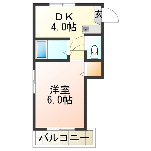 シャトル市大前(1DK/2階)の間取り写真