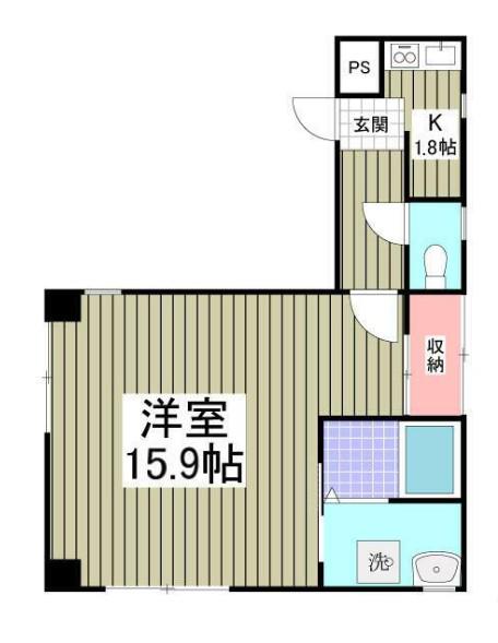 サットンプレイス(1K/2階)の間取り写真