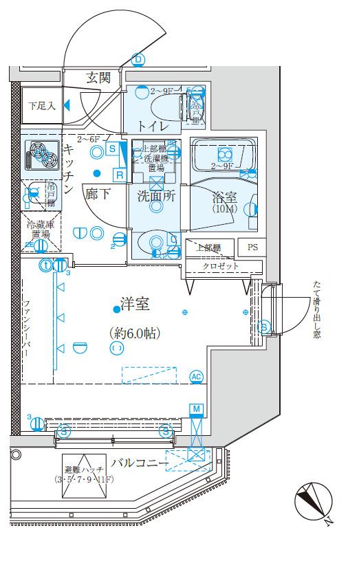 クレイシア五反田駅前(1K/9階)の間取り写真