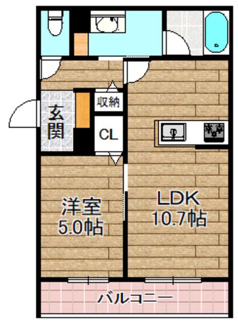 ティーエヌ伍番館(1LDK/1階)の間取り写真