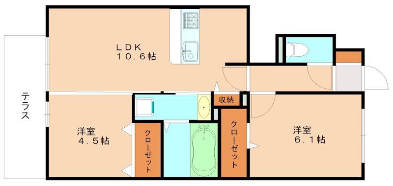アムールオーブ(2LDK/1階)の間取り写真