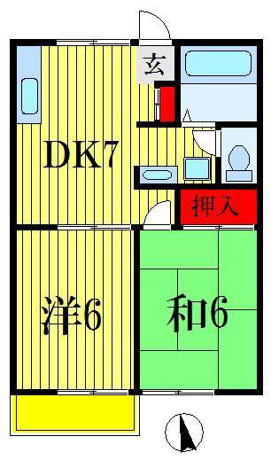 ビラネプチューンB棟(2DK/1階)の間取り写真