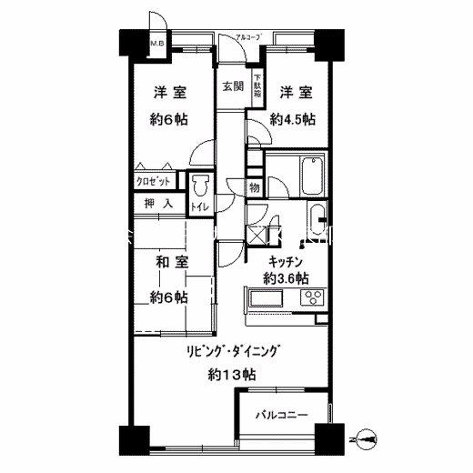 ローレルコート高倉(3LDK/6階)の間取り写真