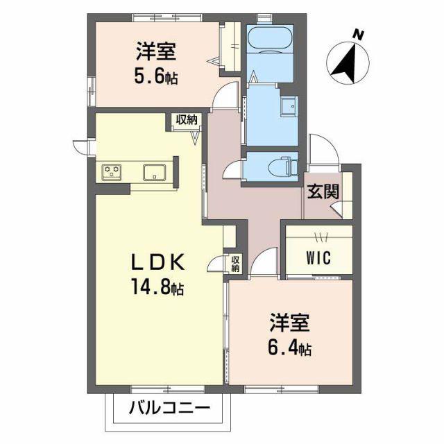 CASABRIGHT A棟(2LDK/2階)の間取り写真