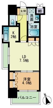 RJRプレシア南福岡(1LDK/6階)の間取り写真