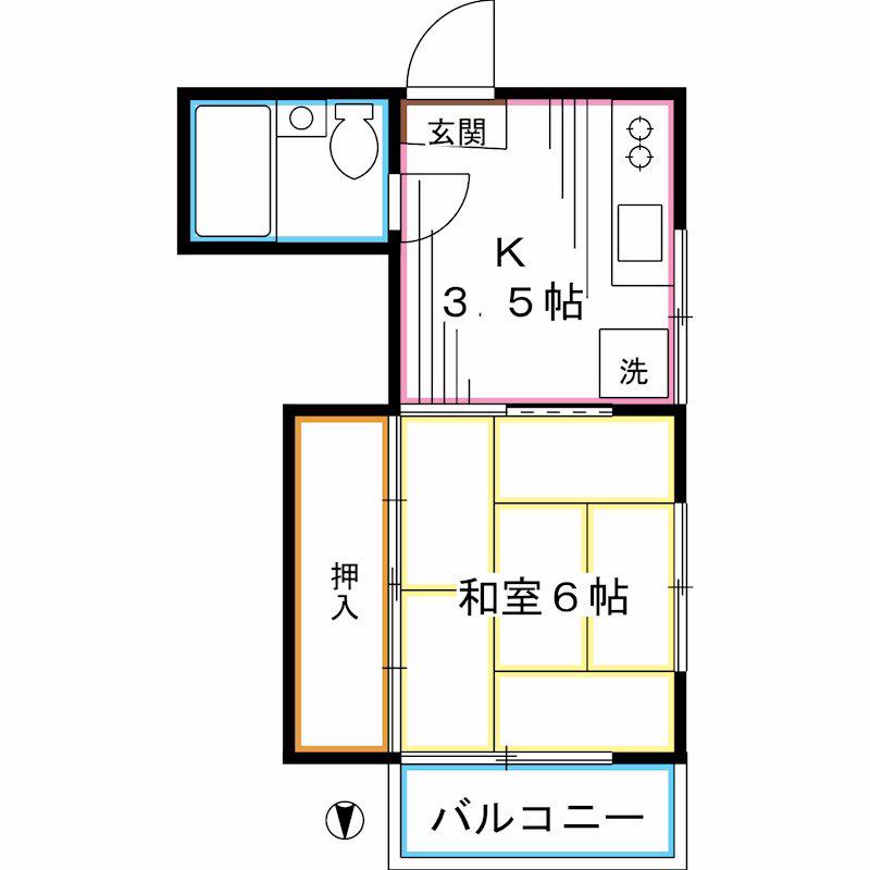 グリーンハイム(1K/1階)の間取り写真