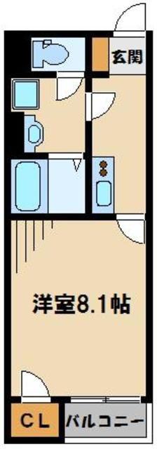 クレイノクオーレ若葉(1K/2階)の間取り写真