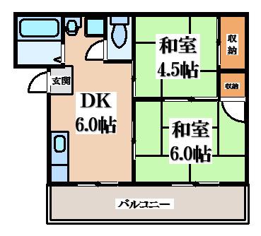 サンライフ玉串B棟(2DK/1階)の間取り写真