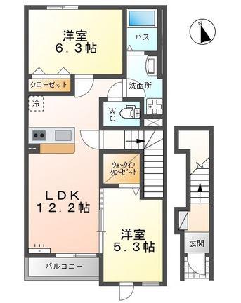 土佐山田町アパート(2LDK/2階)の間取り写真