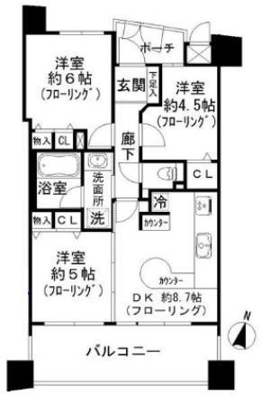 レジオン須磨マリンプレイス(3DK/8階)の間取り写真
