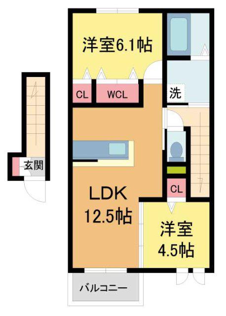 リヒトヴィラ(2LDK/2階)の間取り写真