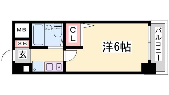 エスリード三宮第2(1K/6階)の間取り写真
