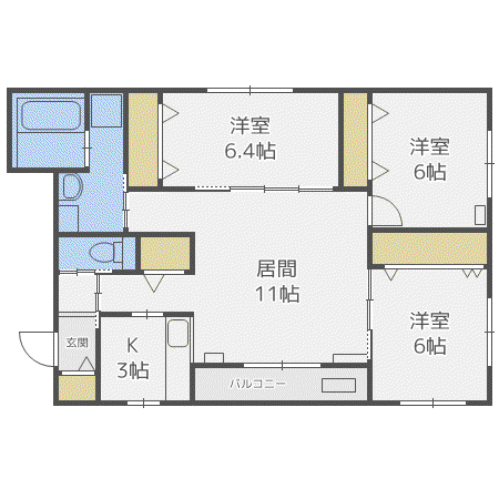 グランメールHAPPINESS(3LDK/3階)の間取り写真