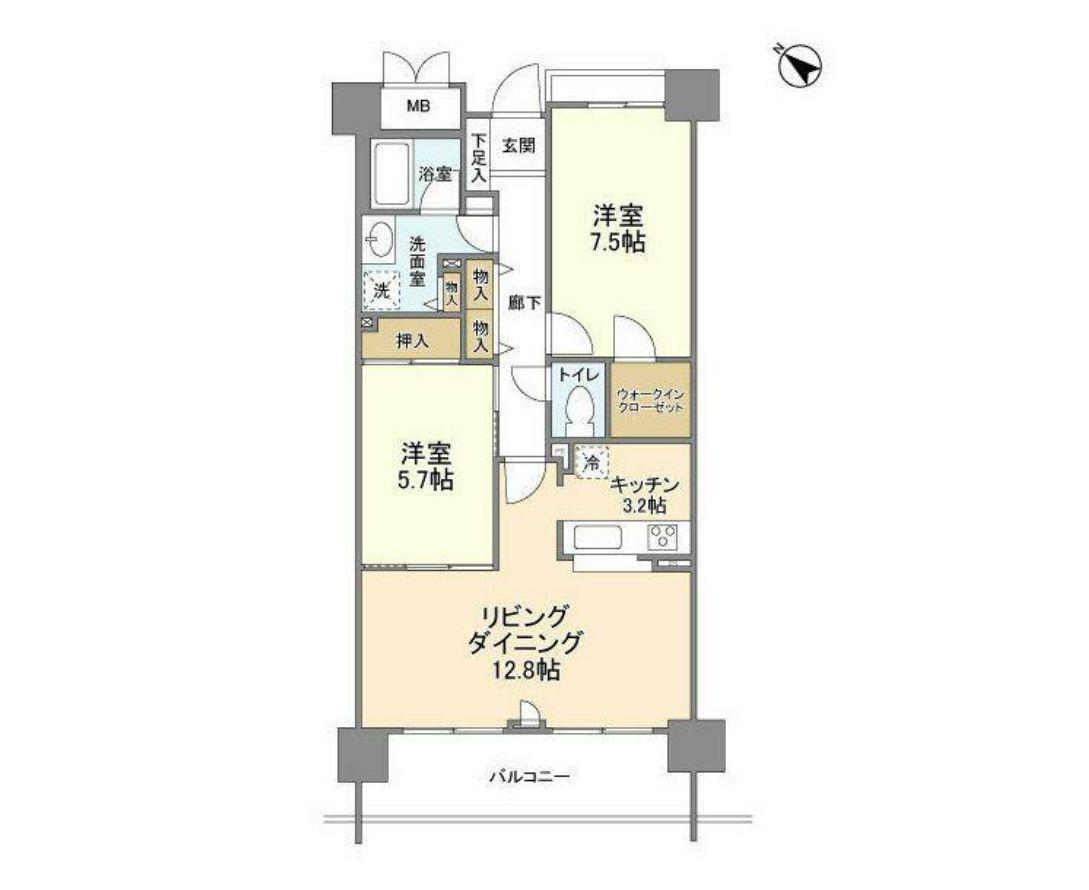 ブリリアントヨス(2LDK/9階)の間取り写真