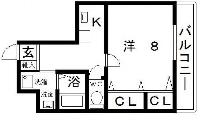 ハートフルOKA(1K/5階)の間取り写真