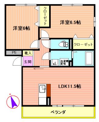 ラークヒルズB(2LDK/2階)の間取り写真