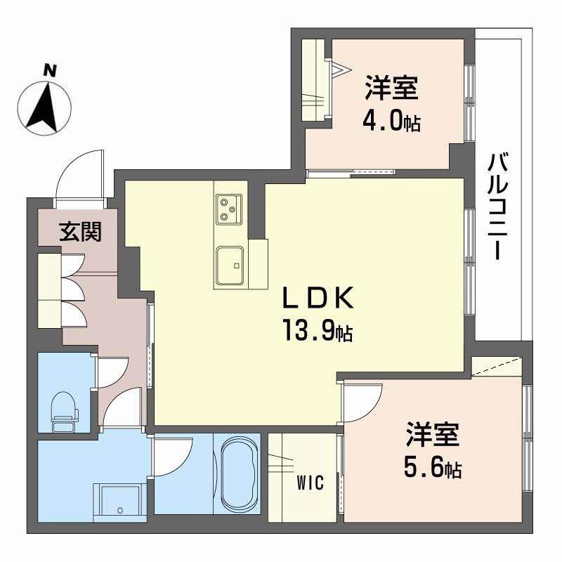 コンフォルト大元駅(2LDK/2階)の間取り写真