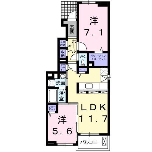 ロンフィト(2LDK/1階)の間取り写真