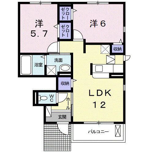 グランデ喜里(2LDK/1階)の間取り写真