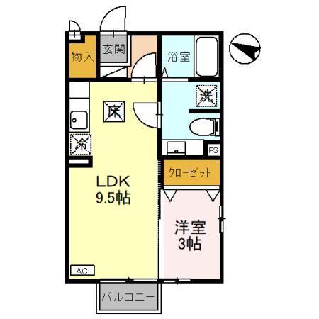 リヴェール・エスパシオ(1LDK/1階)の間取り写真
