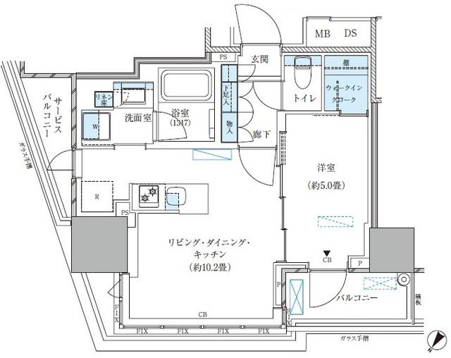パークアクシス五反田スカイタワー(1LDK/3階)の間取り写真