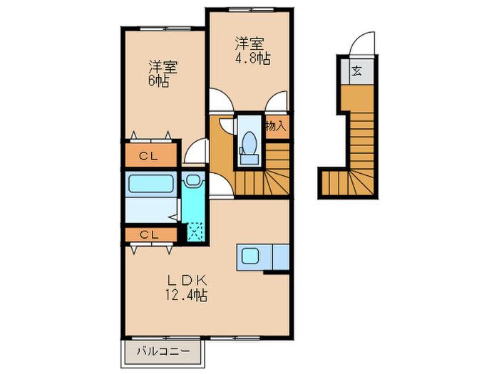 エスポワールK(2LDK/2階)の間取り写真