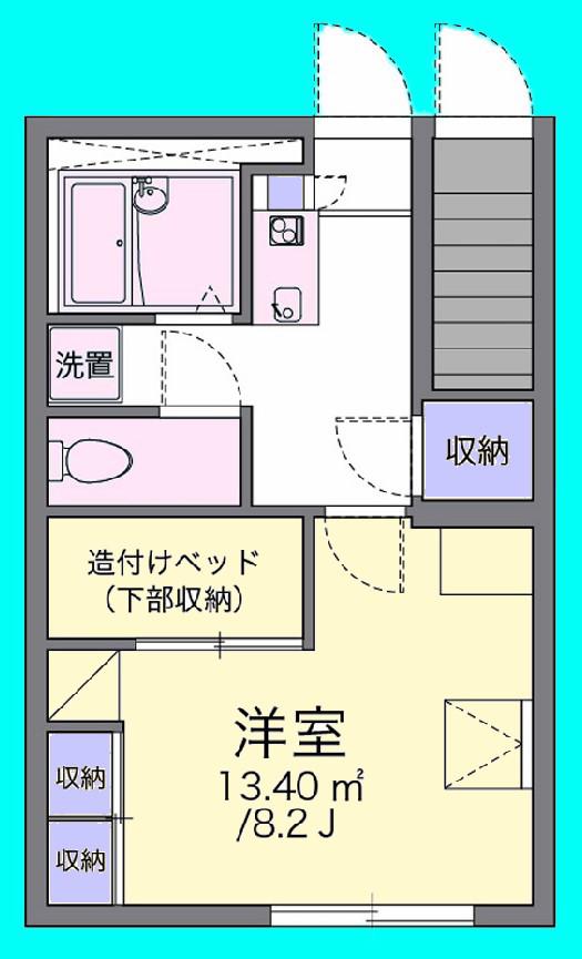 ヴィラアンソレイユ(1K/1階)の間取り写真