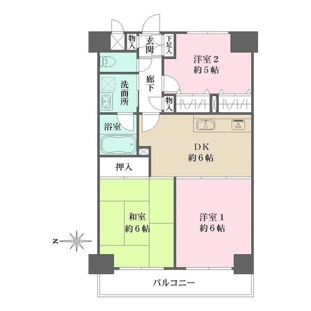 ルミエール多摩川(3DK/6階)の間取り写真