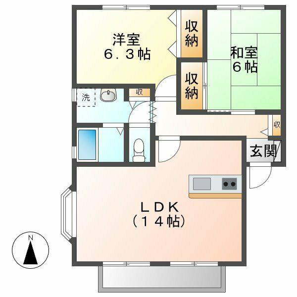 ハイツきびしま(2LDK/1階)の間取り写真