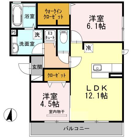 PALISSADE AZELEA(2LDK/1階)の間取り写真