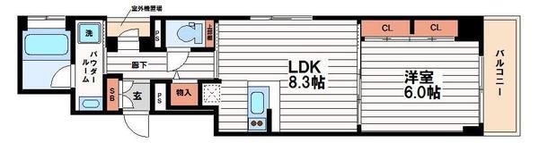グラン心斎橋イースト(1LDK/9階)の間取り写真