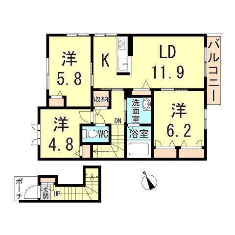 シャーメゾン松陰(2LDK/2階)の間取り写真
