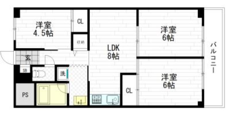 以和貴ハイツ(3LDK/5階)の間取り写真