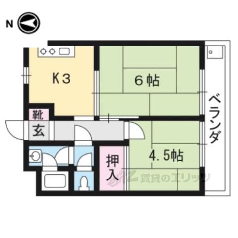 ハイツ東山(2K/3階)の間取り写真