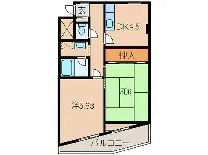 グランドハイツみきまち(2DK/6階)の間取り写真