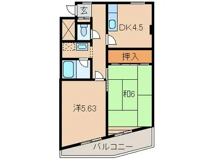 グランドハイツみきまち(2DK/6階)の間取り写真